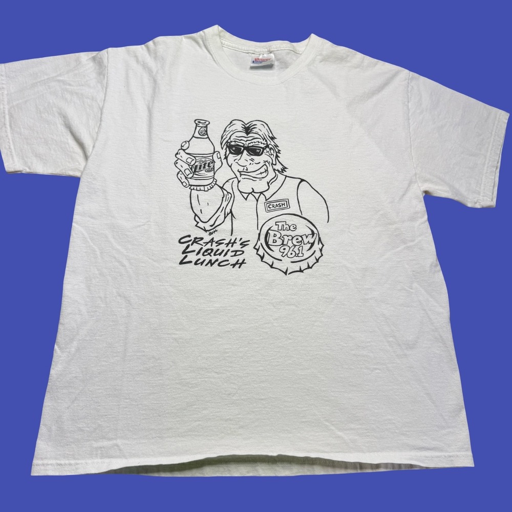 Y2K The Brew 96.1 T Shirt Large White Radio Beer Miller Lite Promo 2 Sided